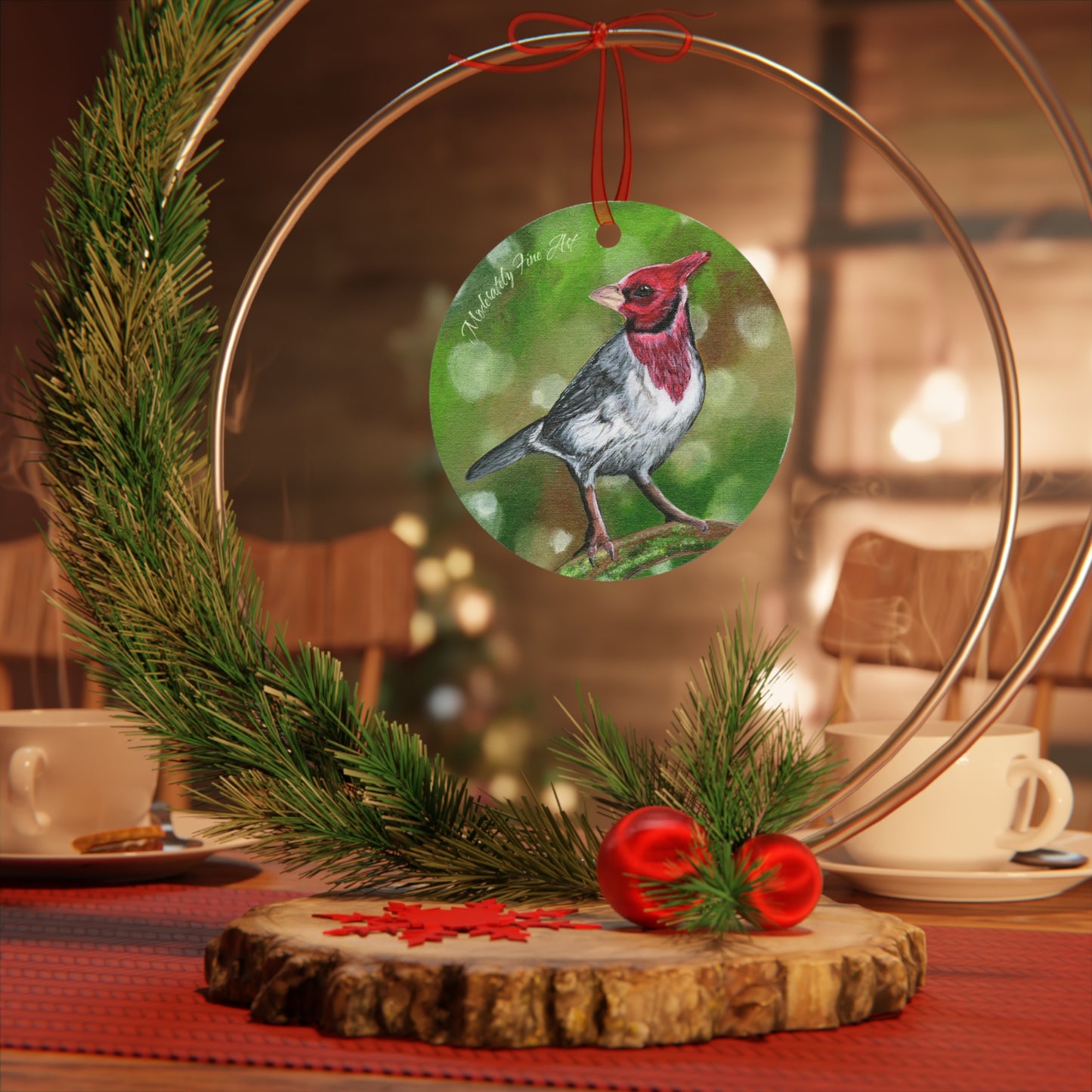 Holiday Cardinal Metal Ornament with Lil Red Design by Andy Carlson