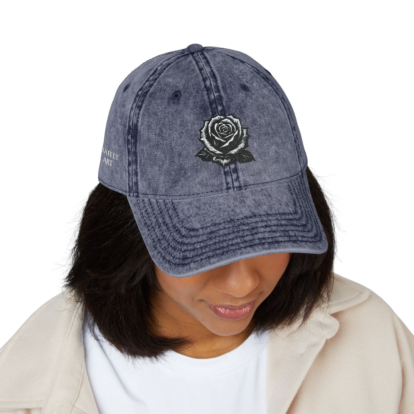 Embroidered Vintage Cap with Rose Design by Andy Carlson