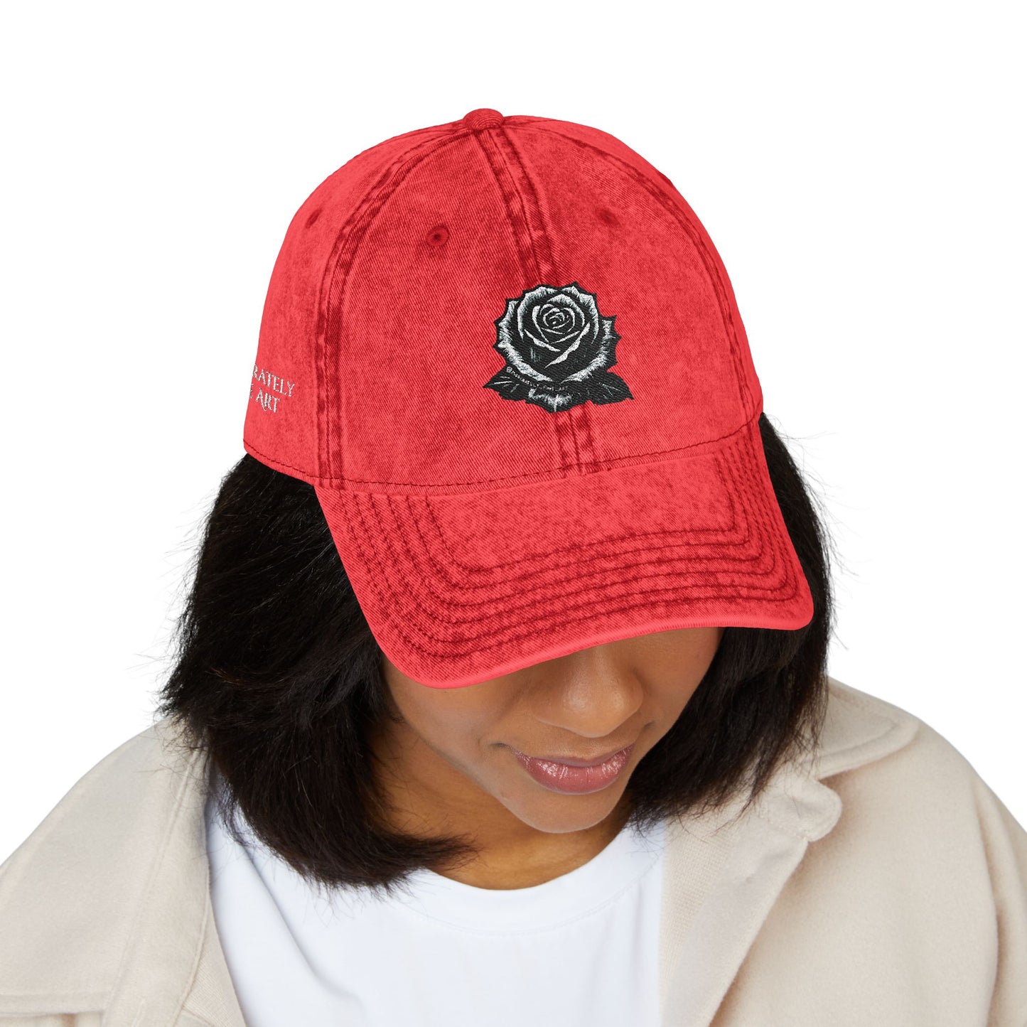Embroidered Vintage Cap with Rose Design by Andy Carlson