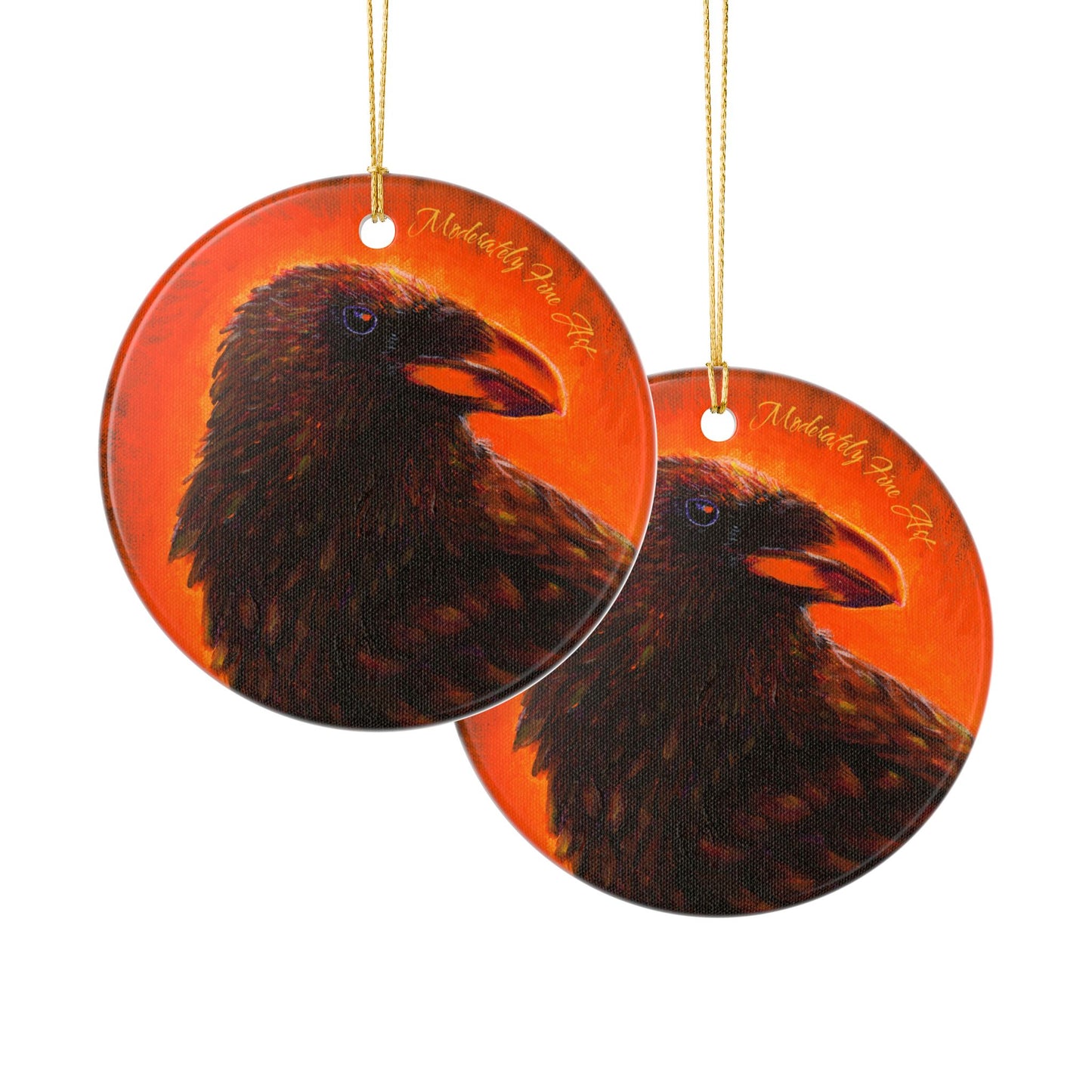 Ceramic Ornament - Vibrant Orange Crow from Andy Carlson's Murder Series, 2-Side Print
