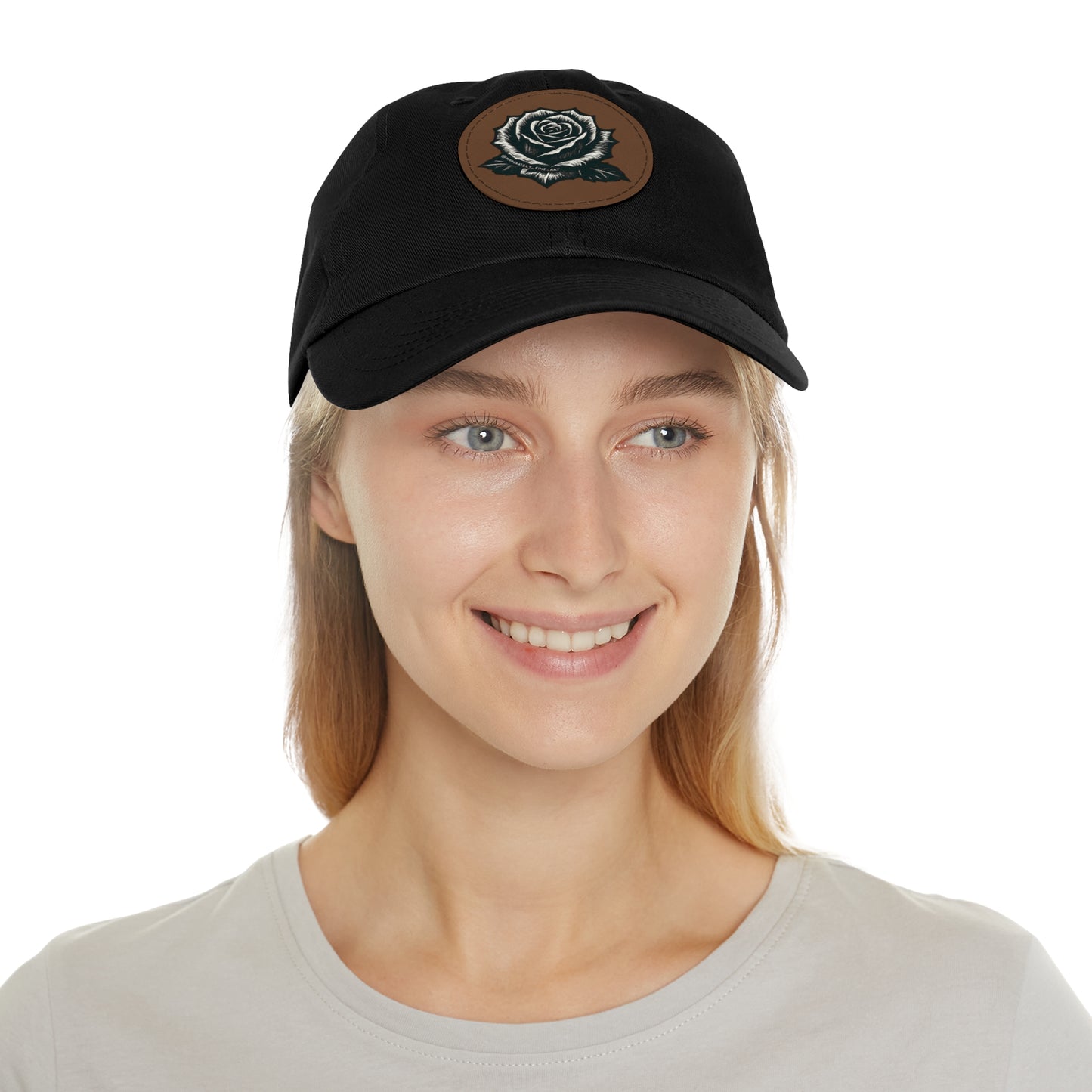 Stylish Dad Hat with Leather Rose Patch