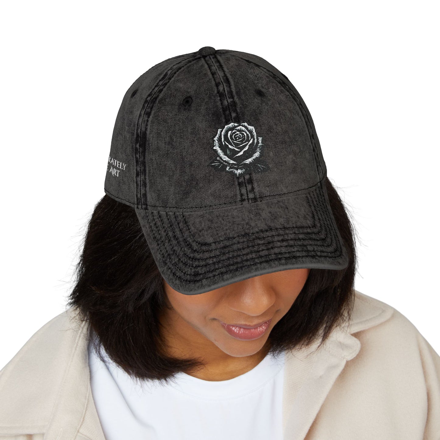 Embroidered Vintage Cap with Rose Design by Andy Carlson