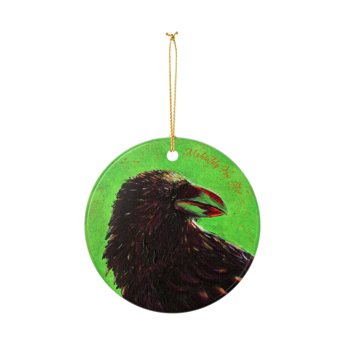 Ceramic Ornament Green Crow- Murder Series Holiday Decor