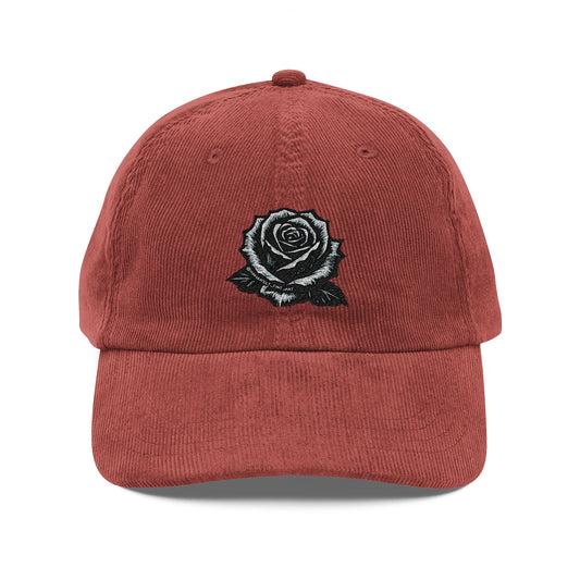 Cap Vintage Corduroy Hat with Andy Carlson Original Rose Embroidery