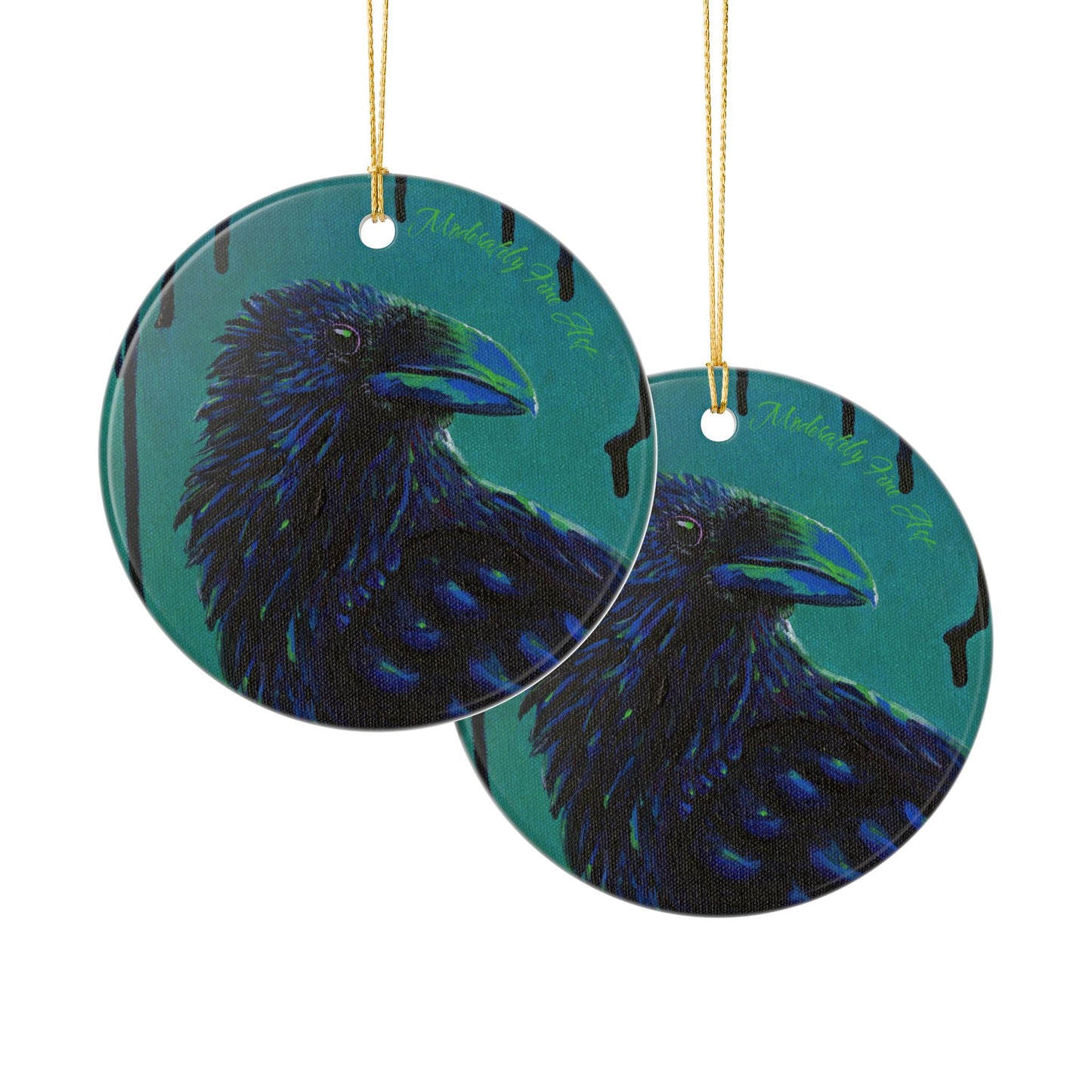 Crow Ceramic Ornament - Teal Crow - Andy Carlson Murder Series