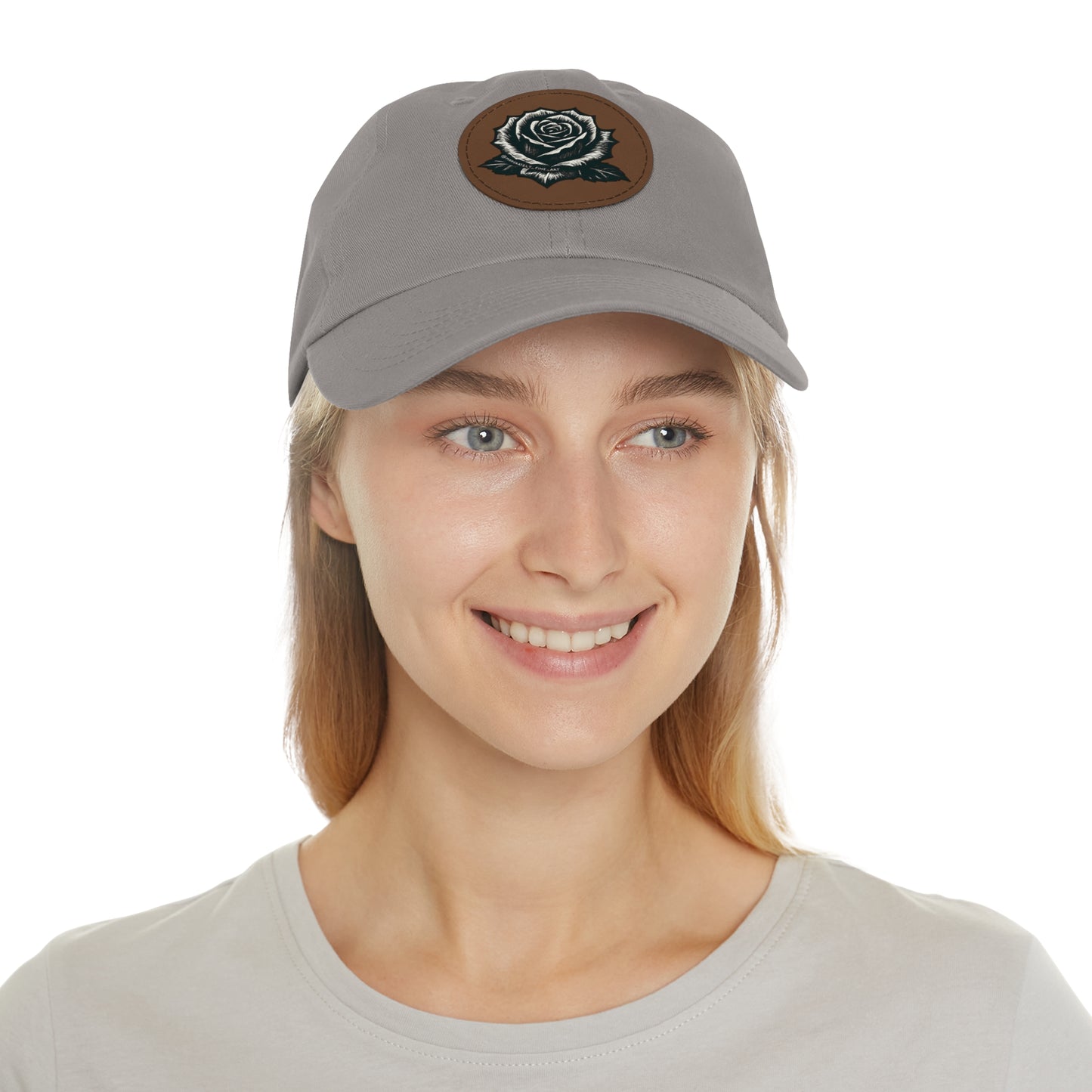 Stylish Dad Hat with Leather Rose Patch