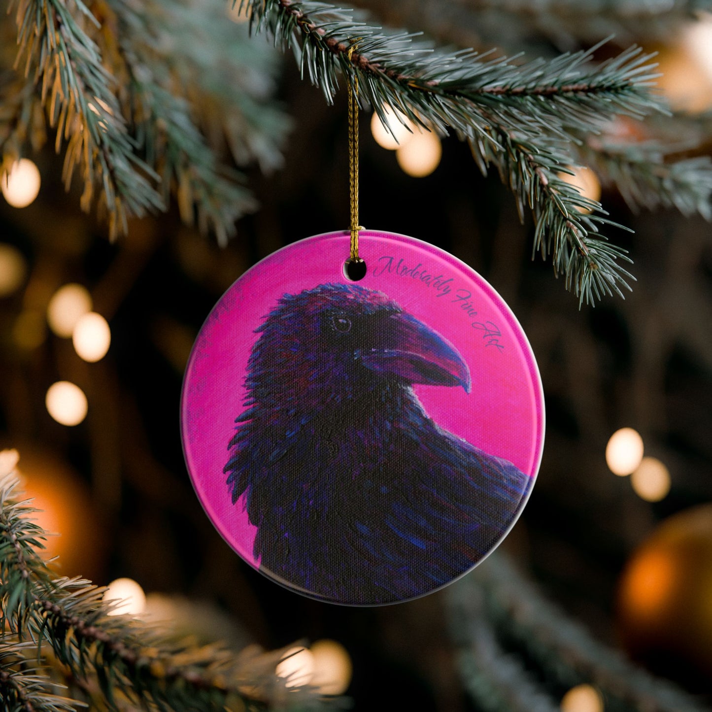 Ceramic Ornament - Pink Crow from Andy Carlson's Murder Series