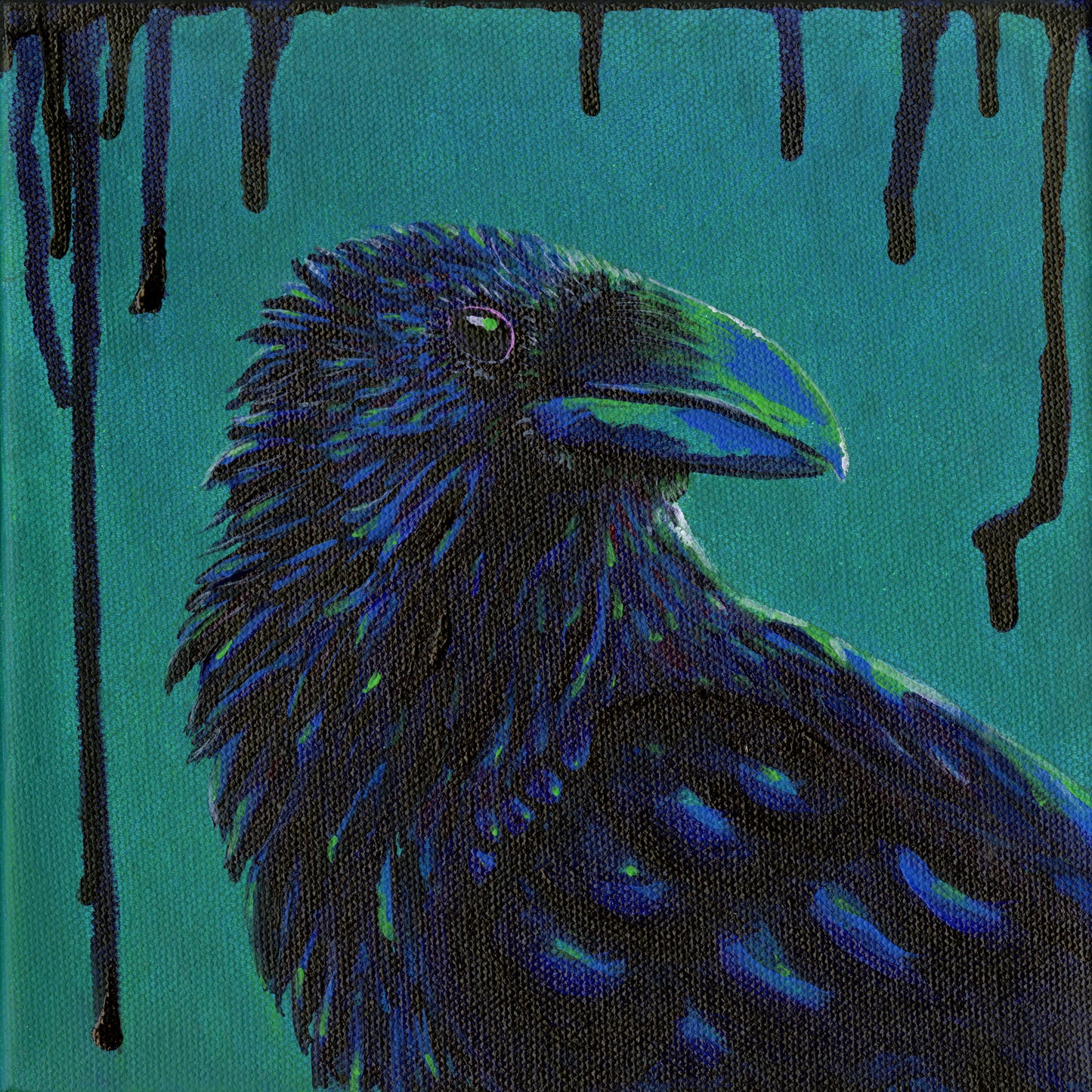 Murder 6 – Original Crow Painting on 8x8 Canvas by Andy Carlson