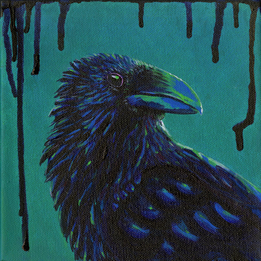 Murder 6 – Original Crow Painting on 8x8 Canvas by Andy Carlson