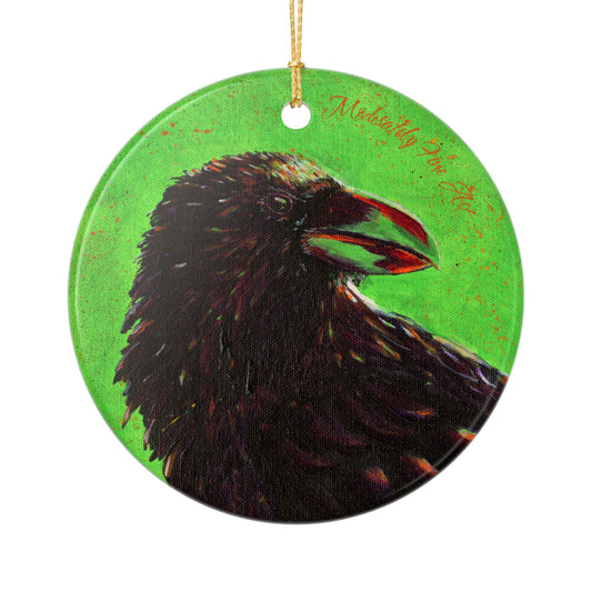 Ceramic Ornament Green Crow- Murder Series Holiday Decor