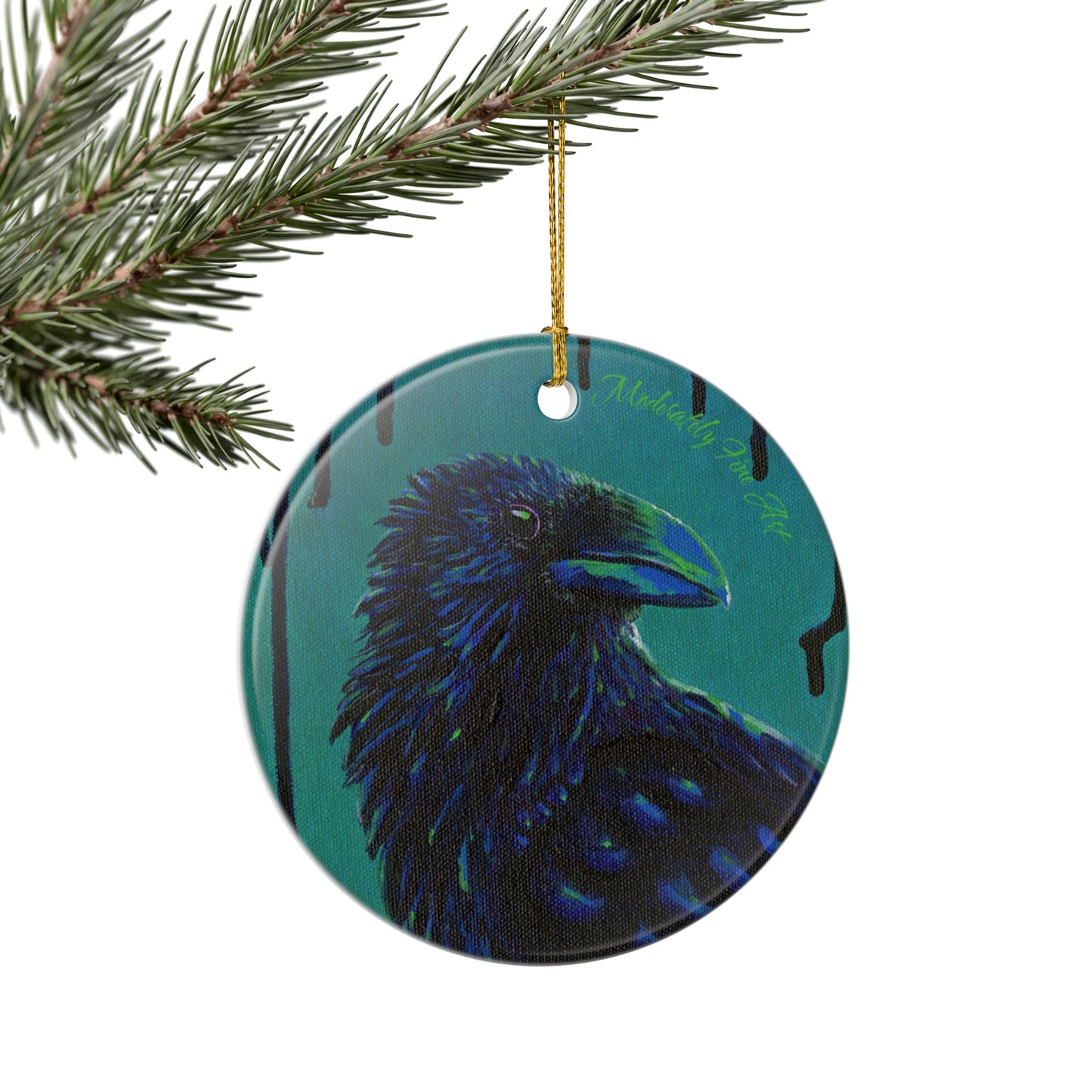 Crow Ceramic Ornament - Teal Crow - Andy Carlson Murder Series