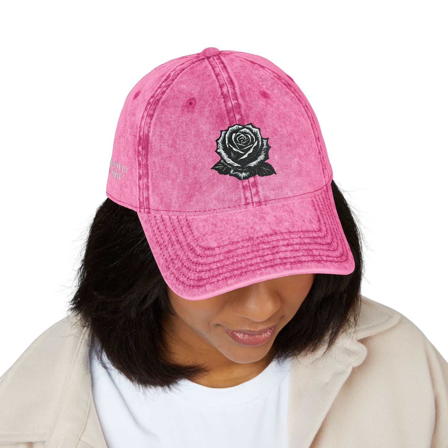 Embroidered Vintage Cap with Rose Design by Andy Carlson