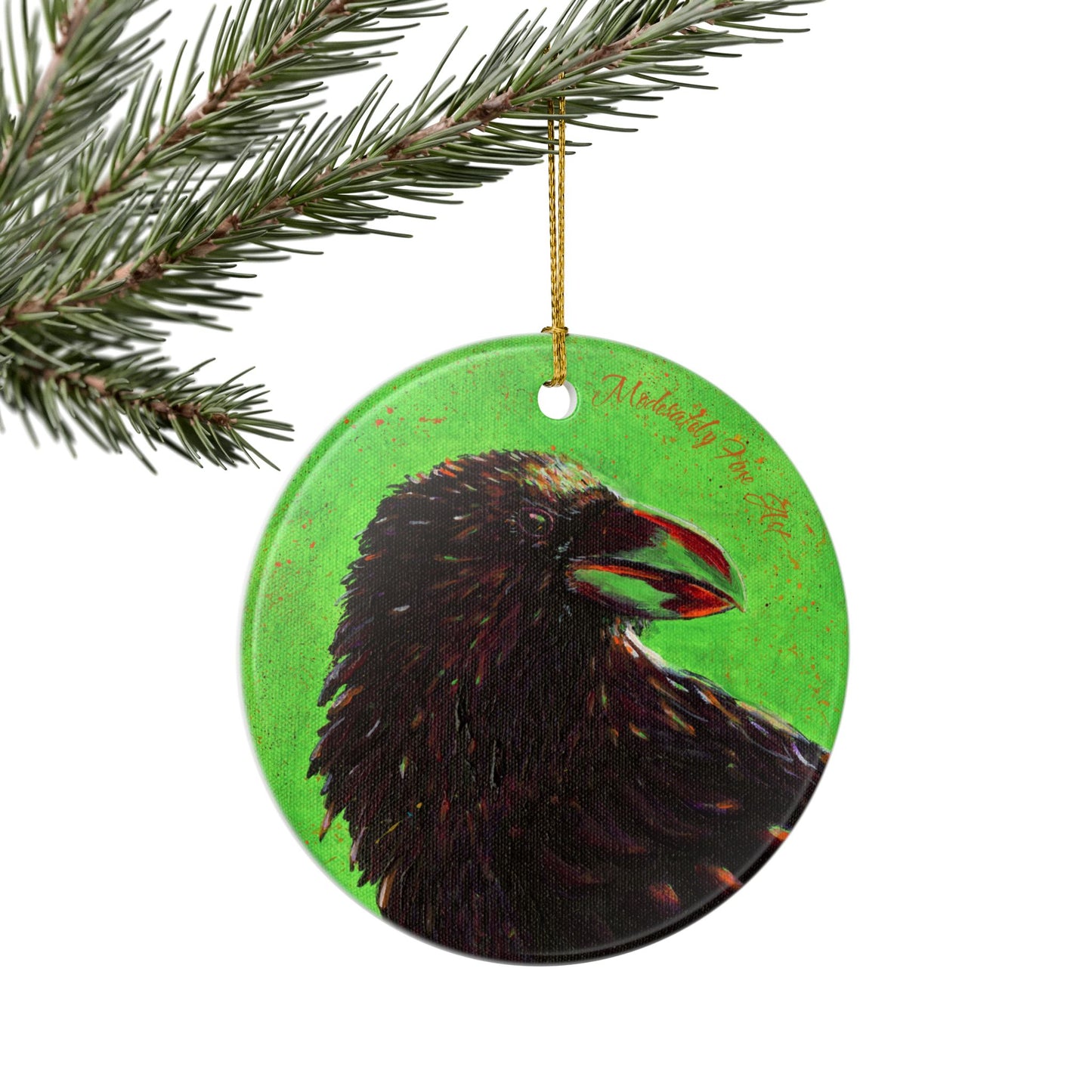 Ceramic Ornament Green Crow- Murder Series Holiday Decor