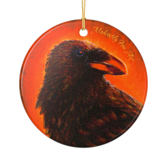Ceramic Ornament - Vibrant Orange Crow from Andy Carlson's Murder Series, 2-Side Print