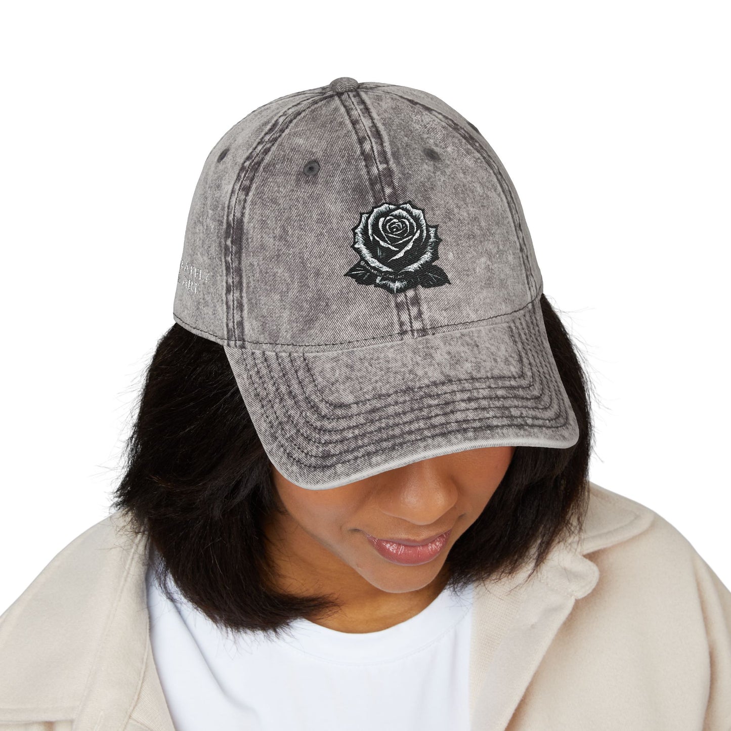 Embroidered Vintage Cap with Rose Design by Andy Carlson