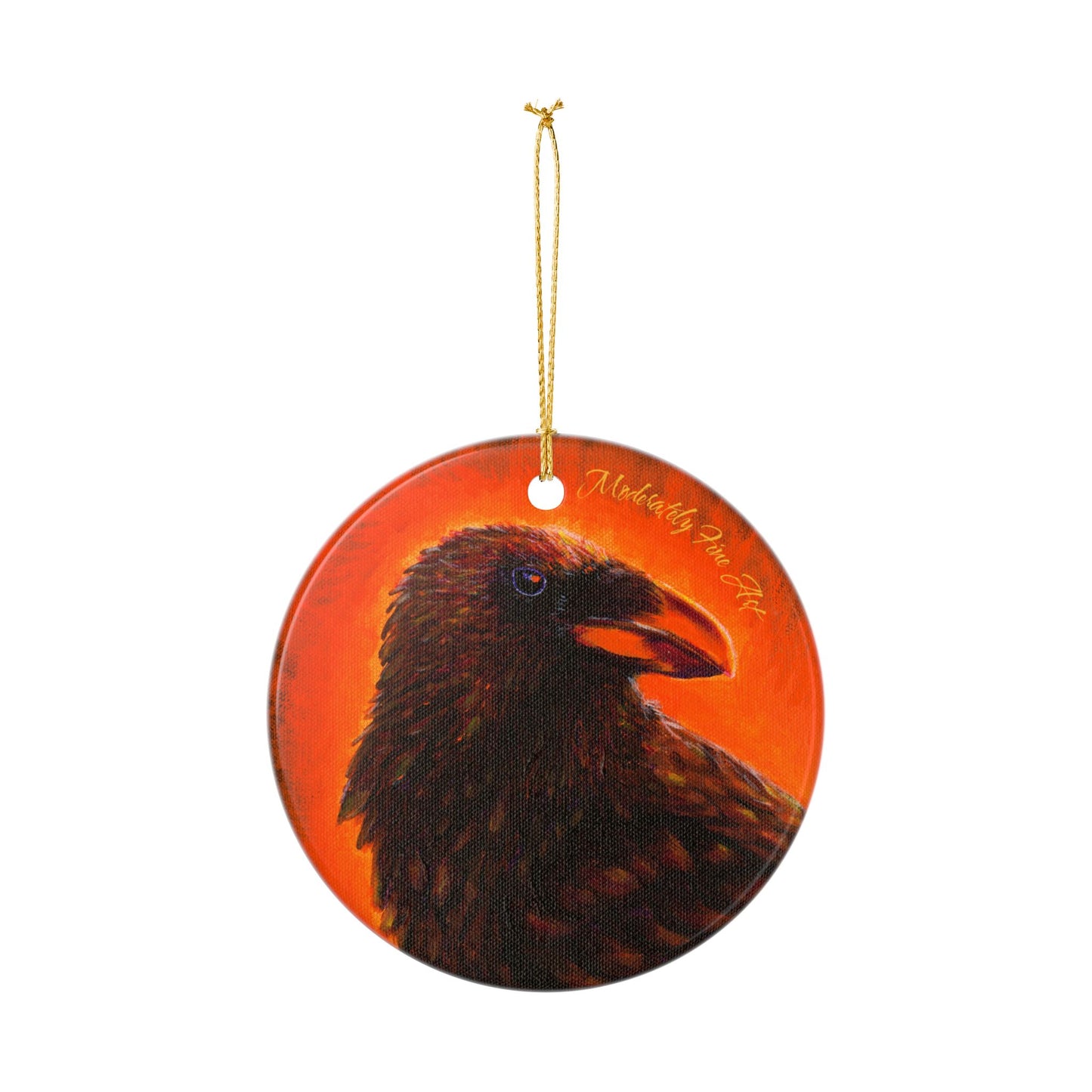 Ceramic Ornament - Vibrant Orange Crow from Andy Carlson's Murder Series, 2-Side Print