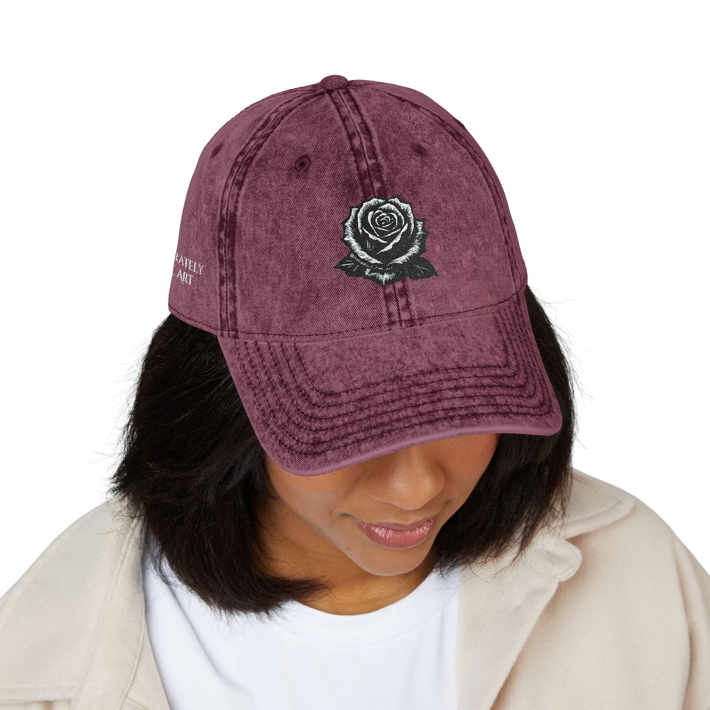 Embroidered Vintage Cap with Rose Design by Andy Carlson