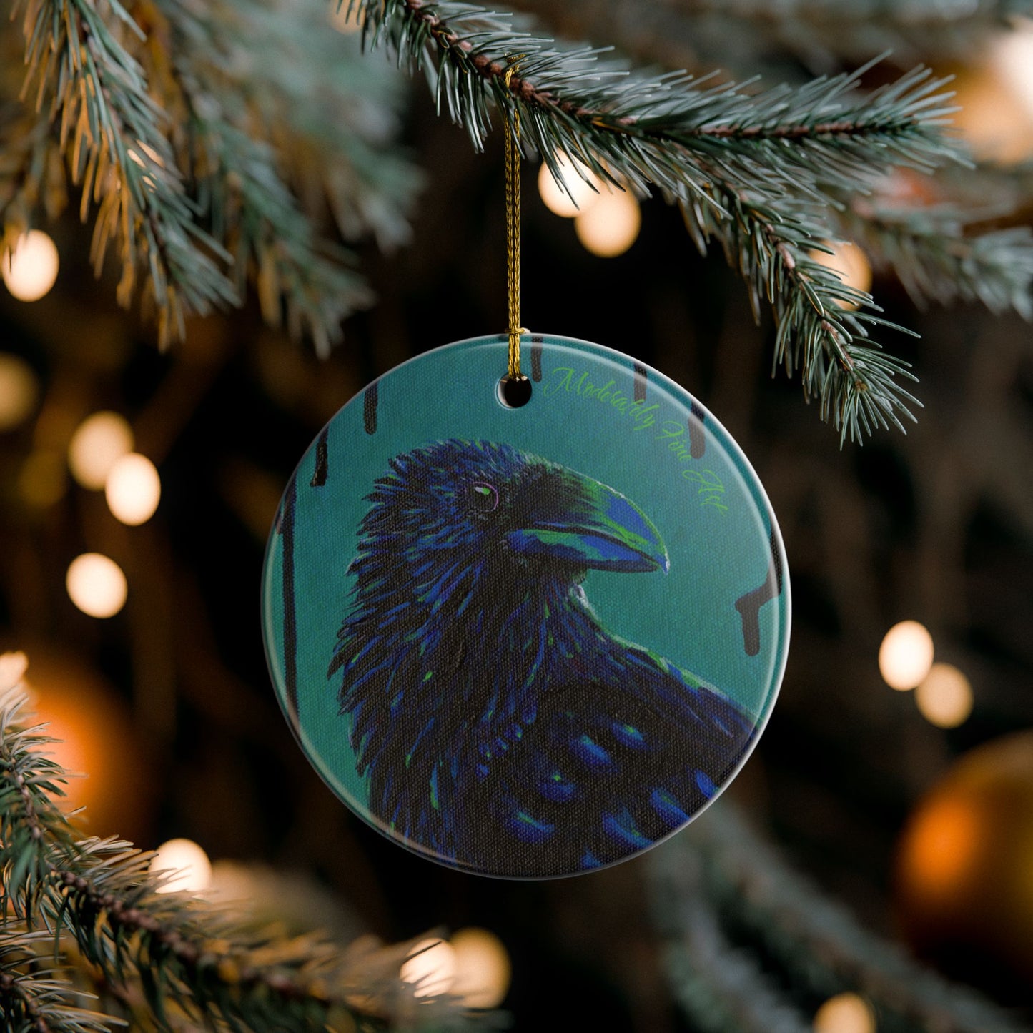 Crow Ceramic Ornament - Teal Crow - Andy Carlson Murder Series