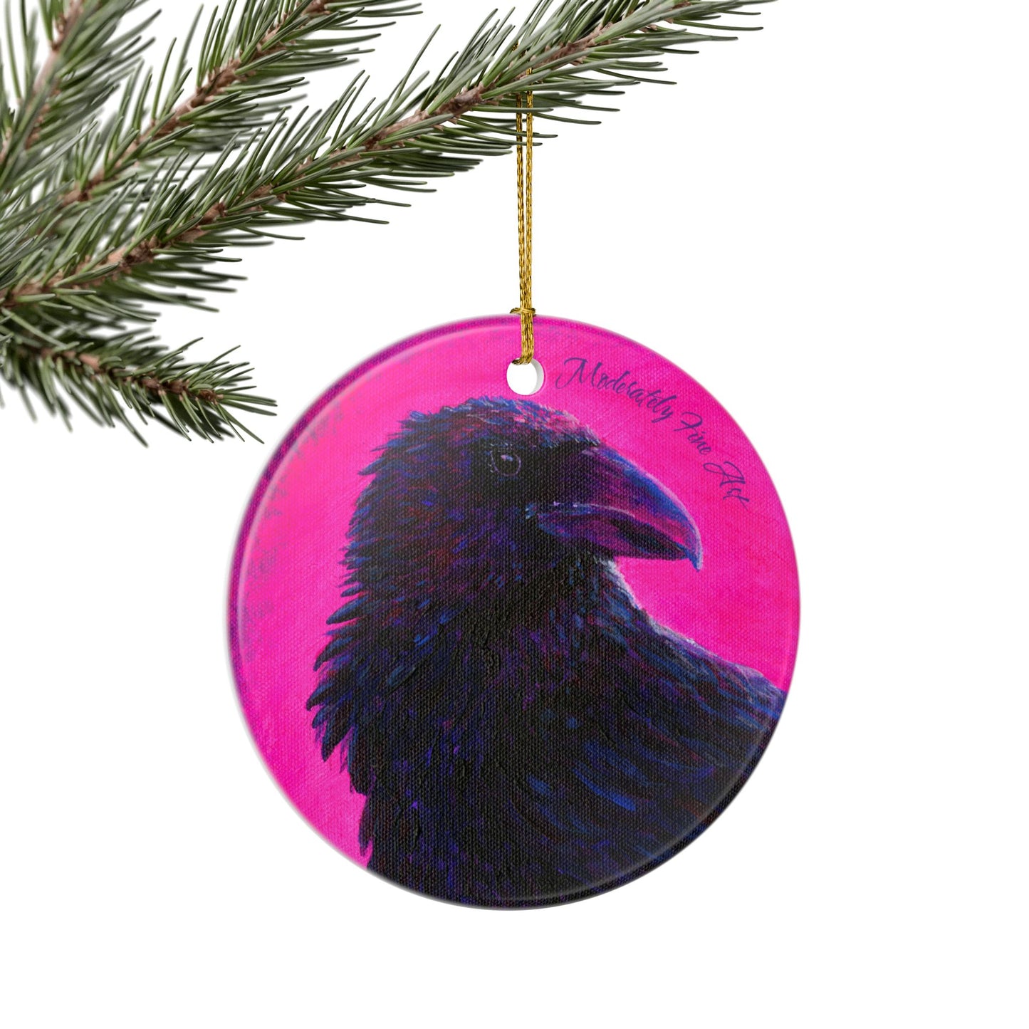 Ceramic Ornament - Pink Crow from Andy Carlson's Murder Series