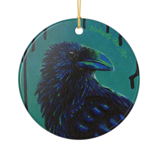 Crow Ceramic Ornament - Teal Crow - Andy Carlson Murder Series