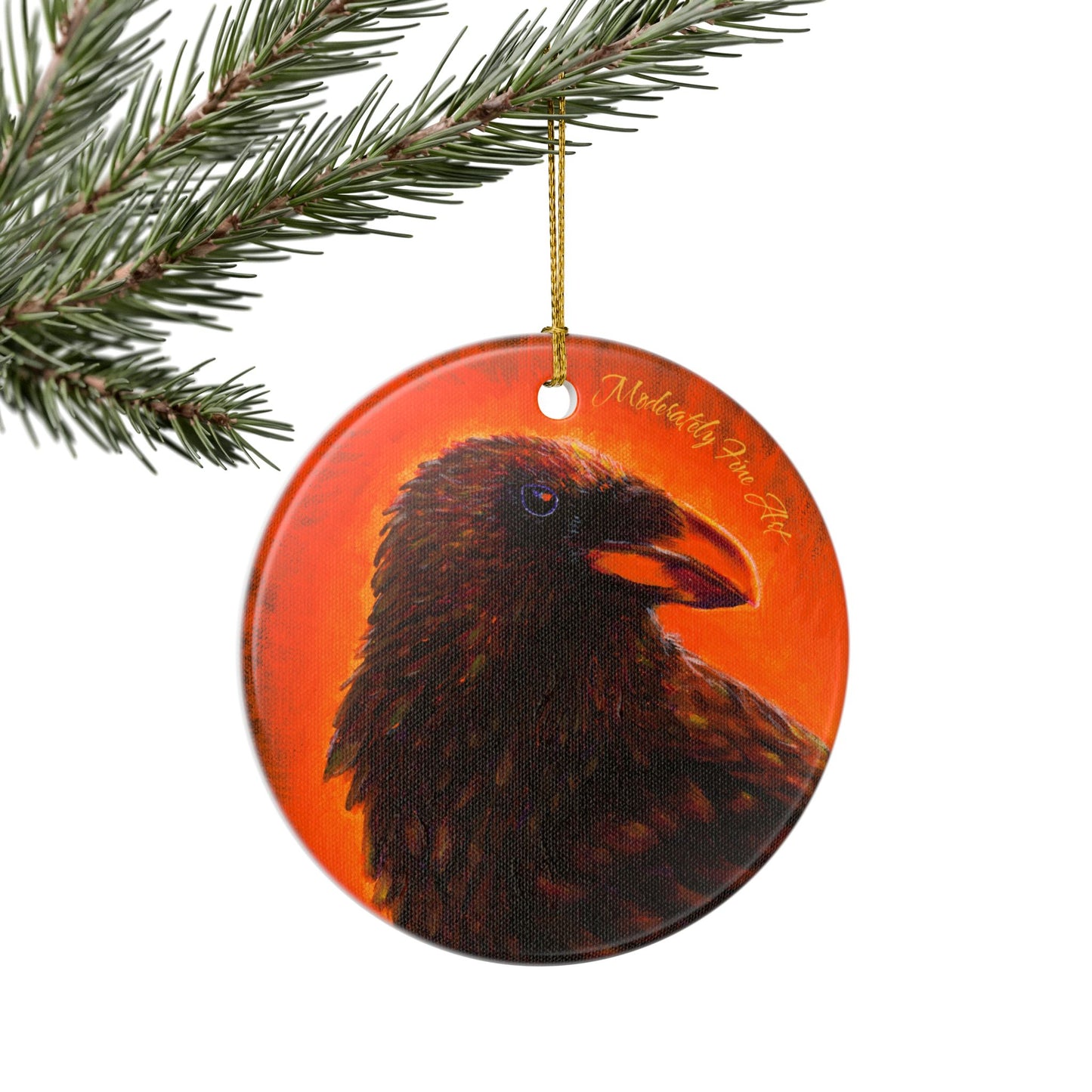 Ceramic Ornament - Vibrant Orange Crow from Andy Carlson's Murder Series, 2-Side Print