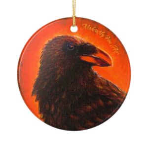 Ceramic Ornament - Vibrant Orange Crow from Andy Carlson's Murder Series, 2-Side Print